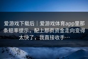 爱游戏下载后｜爱游戏体育app里那条赔率提示，配上那页资金走向变得太快了，我直接收手…
