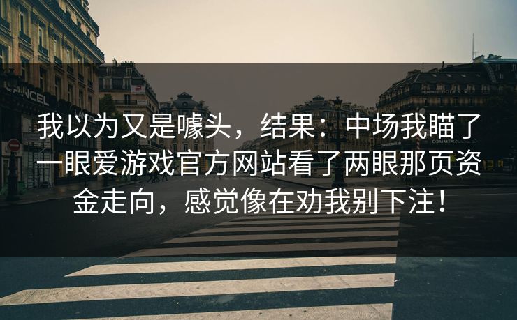 我以为又是噱头，结果：中场我瞄了一眼爱游戏官方网站看了两眼那页资金走向，感觉像在劝我别下注！
