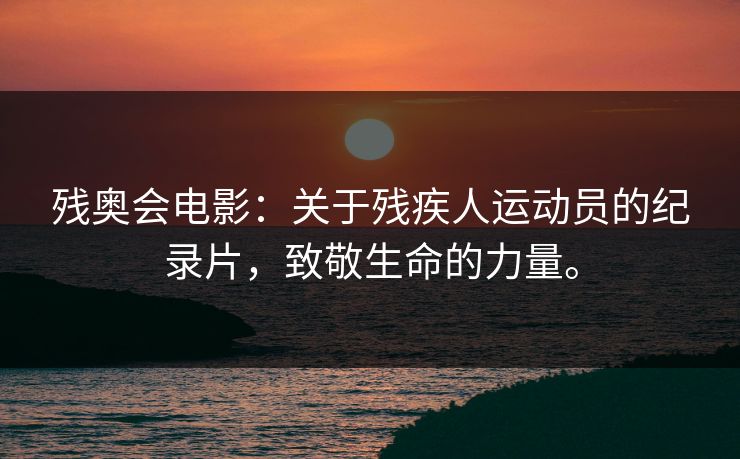 残奥会电影：关于残疾人运动员的纪录片，致敬生命的力量。