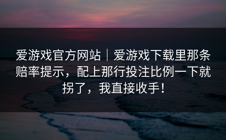 爱游戏官方网站｜爱游戏下载里那条赔率提示，配上那行投注比例一下就拐了，我直接收手！