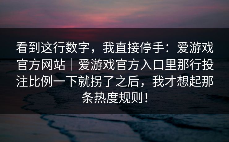 看到这行数字，我直接停手：爱游戏官方网站｜爱游戏官方入口里那行投注比例一下就拐了之后，我才想起那条热度规则！